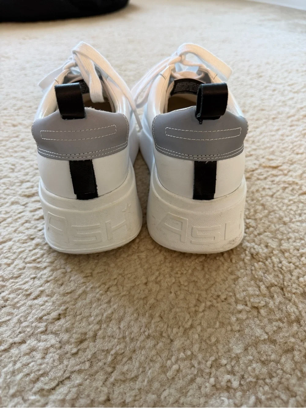 Ash White Leather Sneakers with Black Heel Tabs